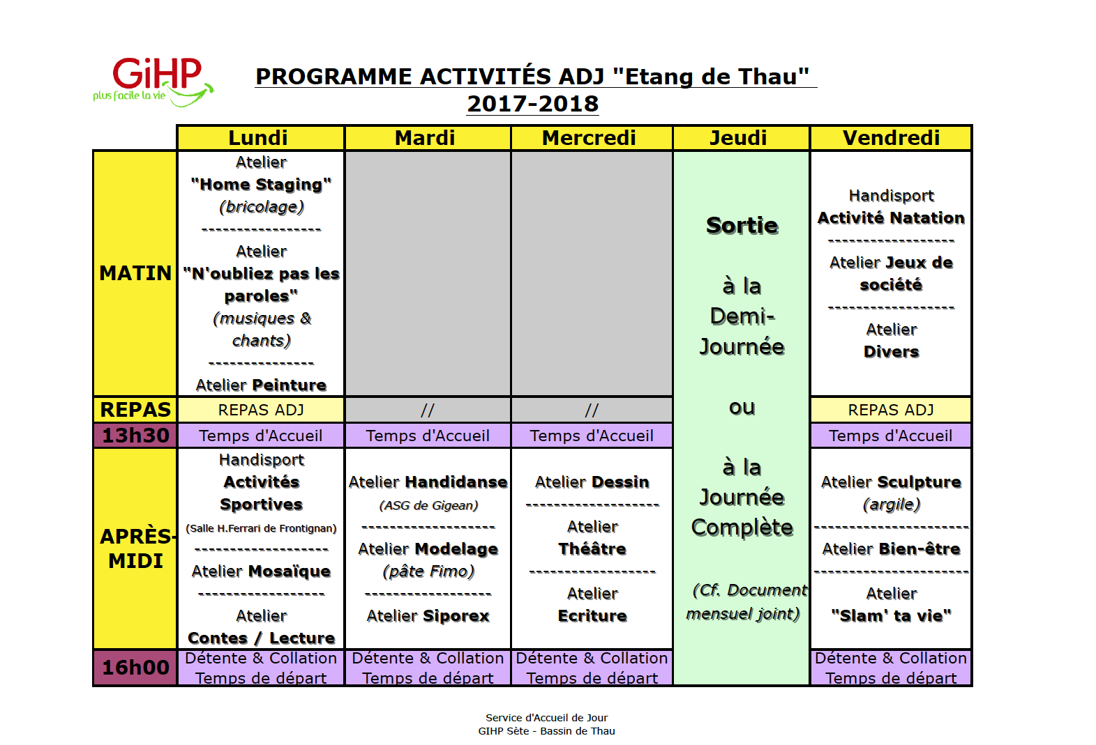 Programme activités ADJ Etang de Thau 2017-2018