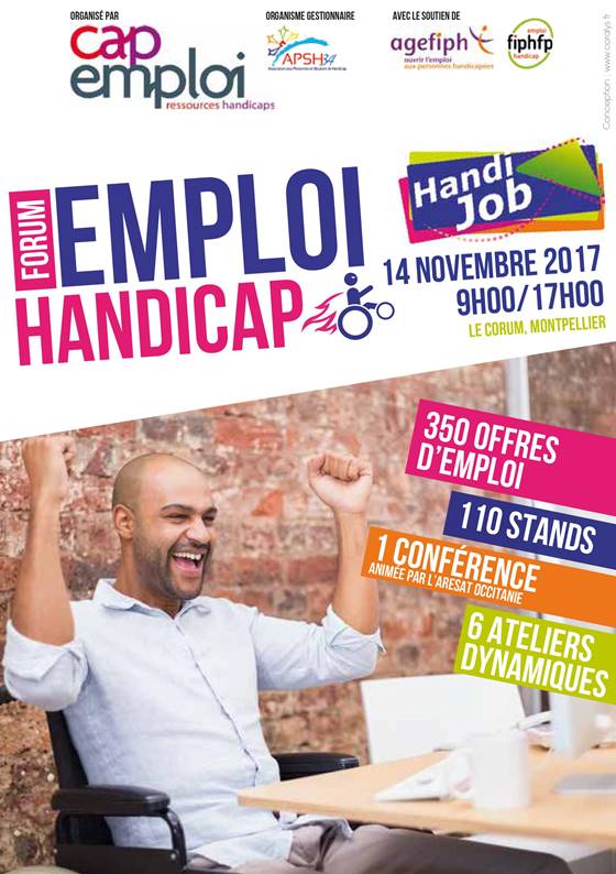 HANDI JOB FORUM EMPLOI HANDICAP : 14 novembre 2017 de 9h à 17h au Corum à Montpellier