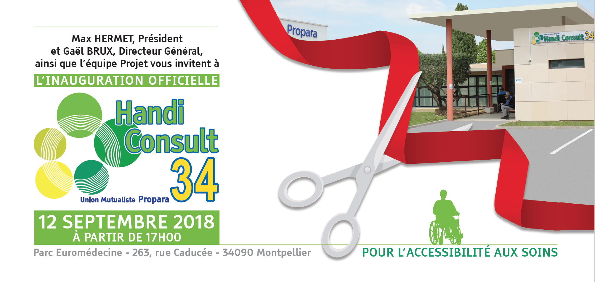 Invitation ingaururation officielle Handicap Consult 34 le 12 septembre 2018 à 17h l'Union Mutualiste Propara, parc euromédecine, 263 rue Caducée, 34090 Montpellier