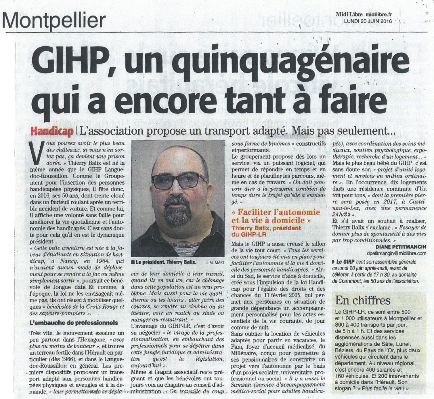 Article MidiLibre 20-06-16 50 ans GIHP Occitanie - LR